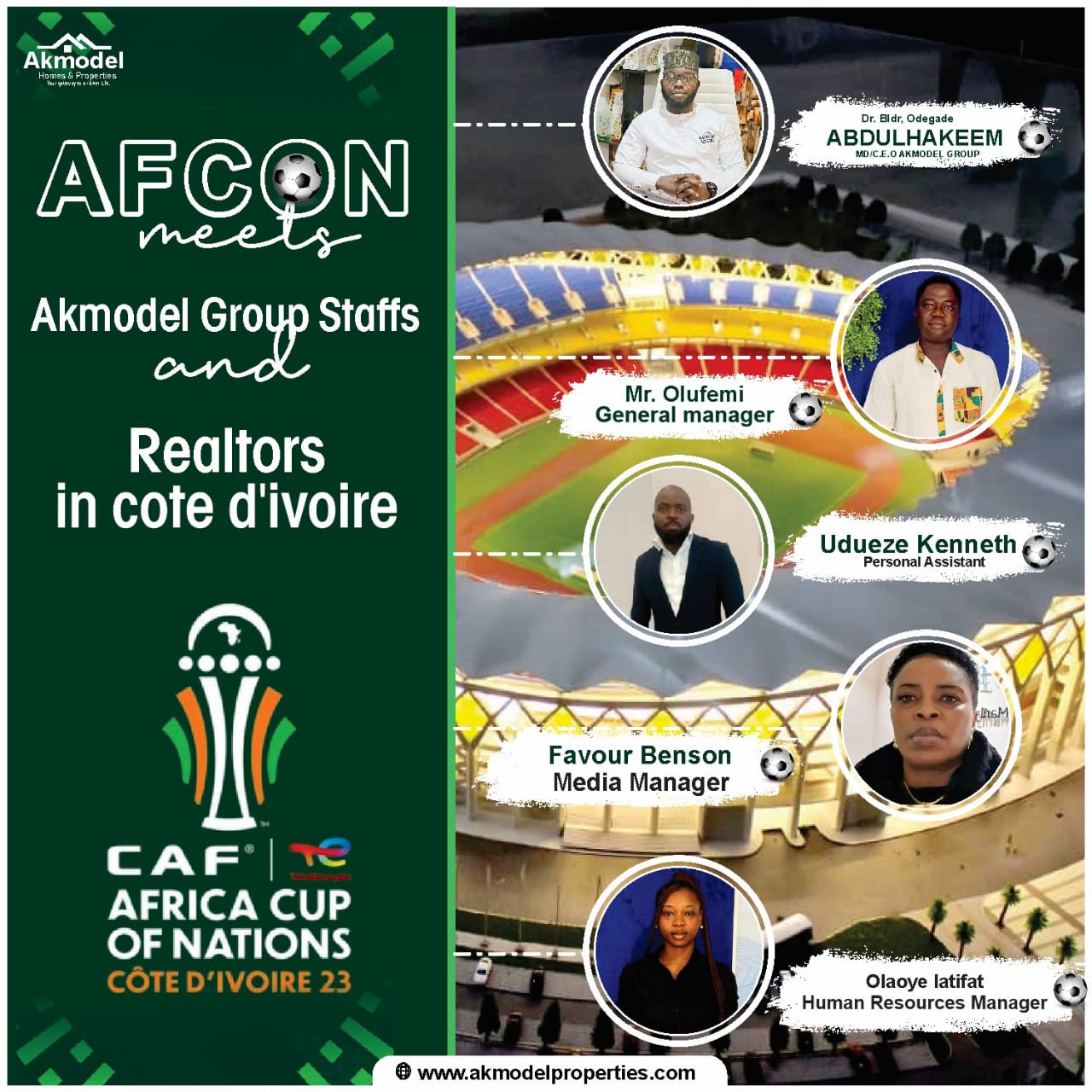 Akmodel Group's Executive Manager and Realtors are at the Afcon Final.